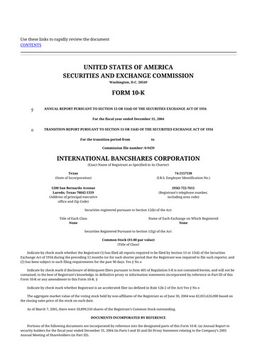 Thumbnail International Bancshares Corp 10-K Annual Report 