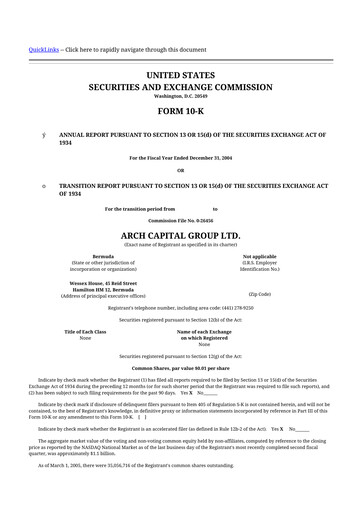 Thumbnail Arch Capital 10-K Annual Report 