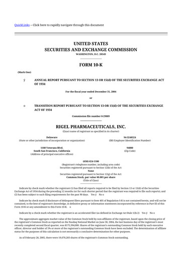 Thumbnail Rigel Pharmaceuticals 10-K Annual Report 