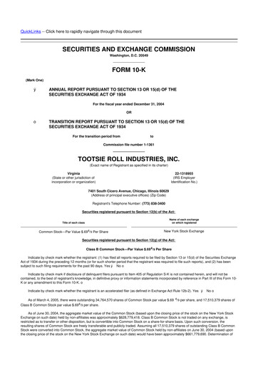 Thumbnail Tootsie Roll Industries
 10-K Annual Report 