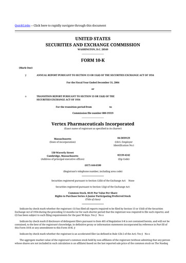 Thumbnail Vertex Pharmaceuticals 10-K Annual Report 