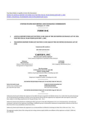 Thumbnail Carter's 10-K Annual Report 