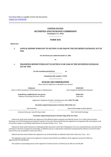 Thumbnail Sealed Air
 10-K Annual Report 