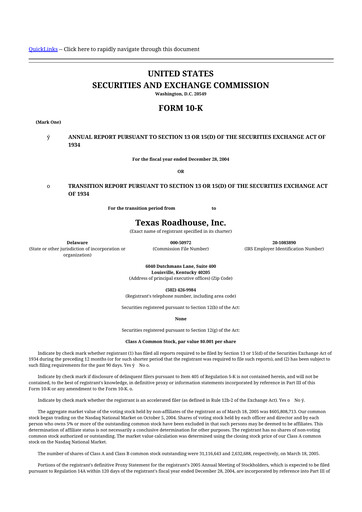 Thumbnail Texas Roadhouse
 10-K Annual Report 