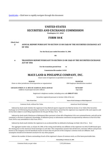 Thumbnail Maui Land & Pineapple Company 10-K Annual Report 