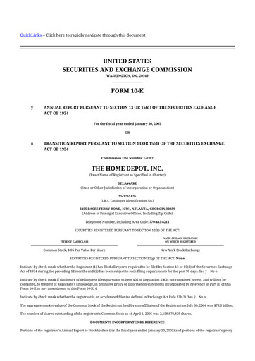 Thumbnail Home Depot 10-K Annual Report 