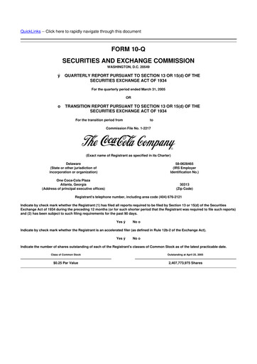 Thumbnail Coca-Cola 10-Q Quarterly Report FY 