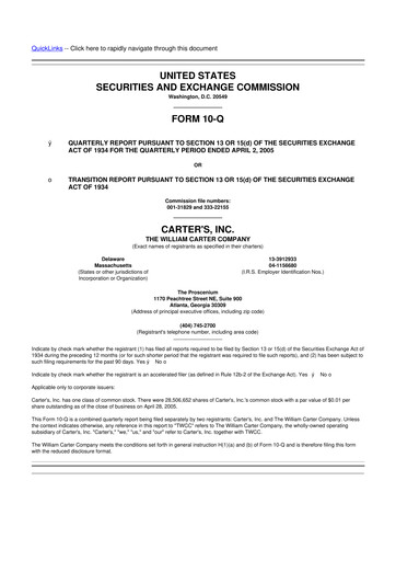 Thumbnail Carter's 10-Q Quarterly Report FY 