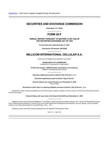 Thumbnail Millicom 20-F Annual Report 