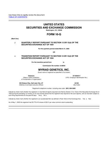 Thumbnail Myriad Genetics 10-Q Quarterly Report FY 