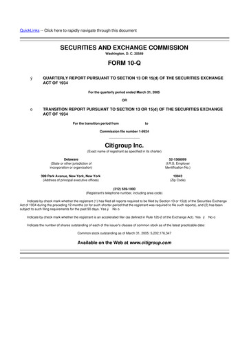 Thumbnail Citigroup 10-Q Quarterly Report FY 