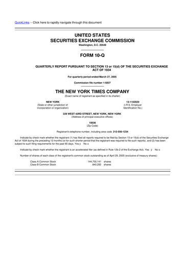 Thumbnail New York Times 10-Q Quarterly Report FY 