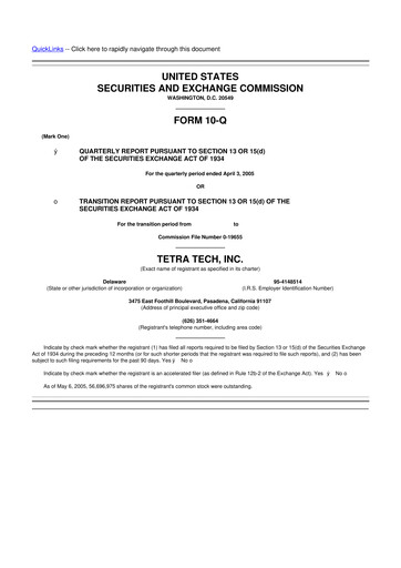 Thumbnail Tetra Tech
 10-Q Quarterly Report FY 