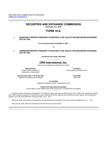Thumbnail CRA International
 10-Q Quarterly Report FY 