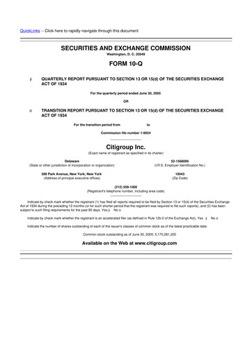 Thumbnail Citigroup 10-Q Quarterly Report FY 