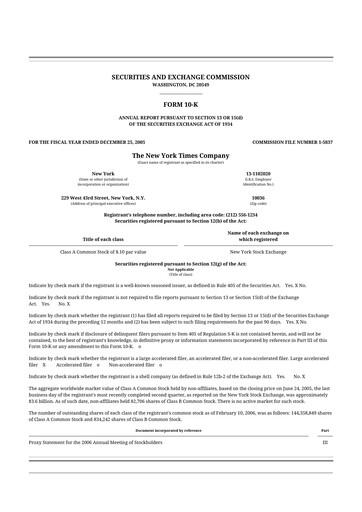 Thumbnail New York Times 10-K Annual Report 