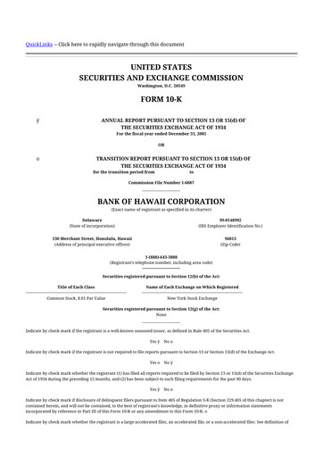 Thumbnail Bank of Hawaii
 10-K Annual Report 