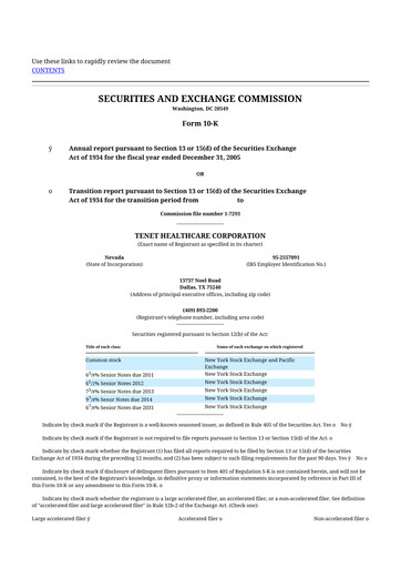 Thumbnail Tenet Healthcare 10-K Annual Report 