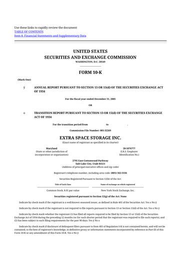 Thumbnail Extra Space Storage
 10-K Annual Report 