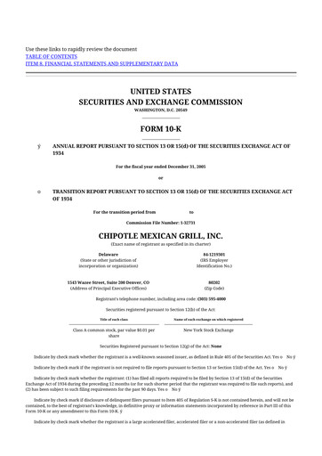 Thumbnail Chipotle Mexican Grill 10-K Annual Report 