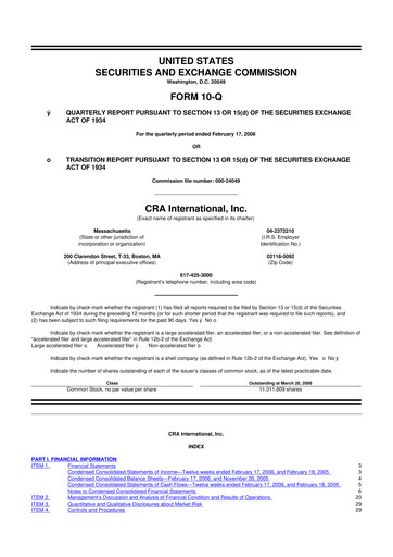 Thumbnail CRA International
 10-Q Quarterly Report FY 