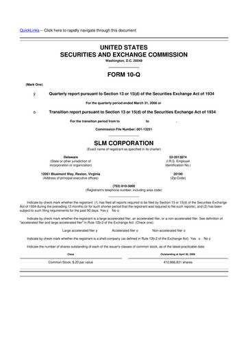Thumbnail SLM Corporation (Sallie Mae) 10-Q Quarterly Report FY 