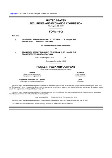 Thumbnail HP 10-Q Quarterly Report FY 