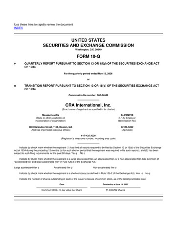 Thumbnail CRA International
 10-Q Quarterly Report FY 