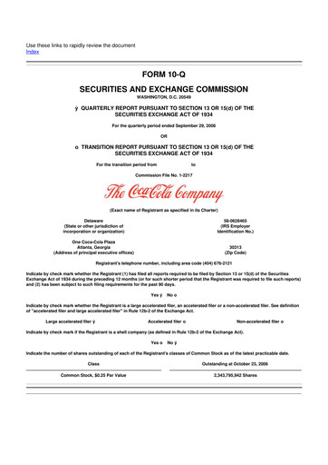 Thumbnail Coca-Cola 10-Q Quarterly Report FY 