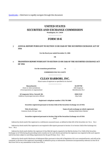 Thumbnail Clean Harbors
 10-K Annual Report 