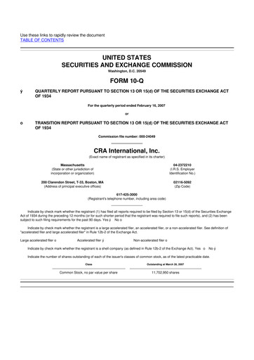 Thumbnail CRA International
 10-Q Quarterly Report FY 