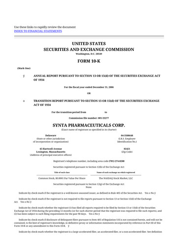 Vorschaubild Madrigal Pharmaceuticals
 10-K Jahresbericht 