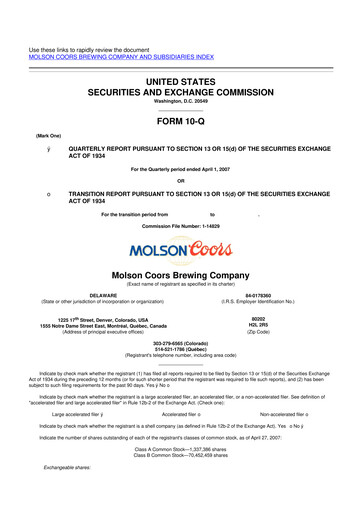 Thumbnail Molson Coors 10-Q Quarterly Report FY 