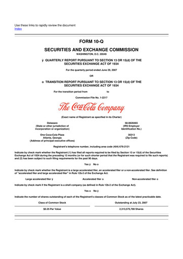 Thumbnail Coca-Cola 10-Q Quarterly Report FY 