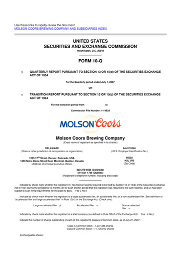 Thumbnail Molson Coors 10-Q Quarterly Report FY 