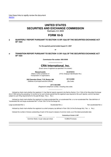 Thumbnail CRA International
 10-Q Quarterly Report FY 