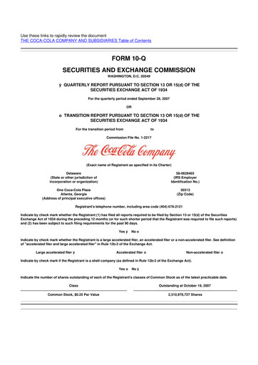 Thumbnail Coca-Cola 10-Q Quarterly Report FY 