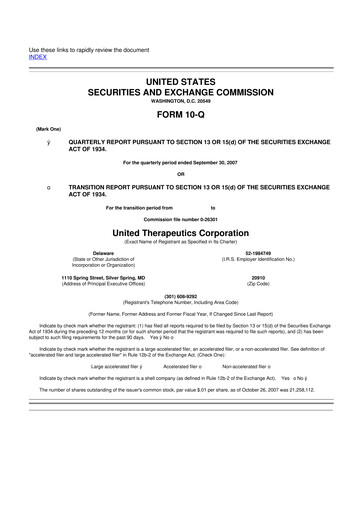 Thumbnail United Therapeutics 10-Q Quarterly Report FY 