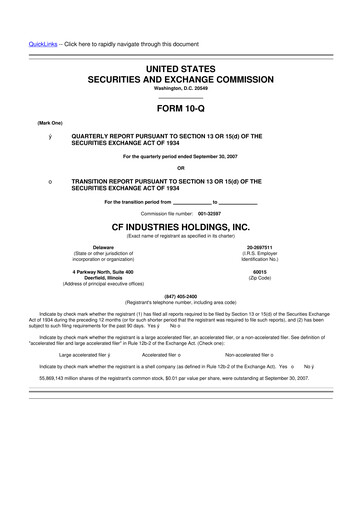 Thumbnail CF Industries
 10-Q Quarterly Report FY 