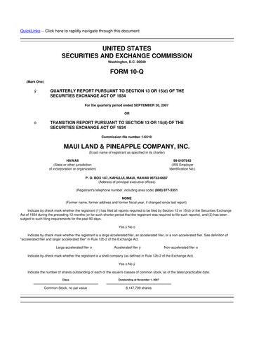 Thumbnail Maui Land & Pineapple Company 10-Q Quarterly Report FY 
