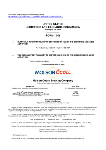 Thumbnail Molson Coors 10-Q Quarterly Report FY 