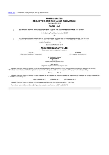 Miniature Assured Guaranty 10-Q Rapport trimestriel  