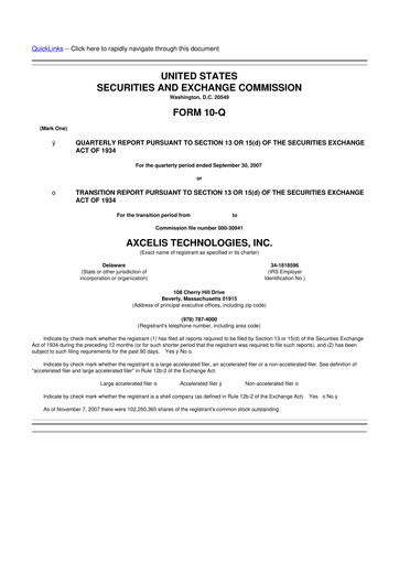 Thumbnail Axcelis Technologies
 10-Q Quarterly Report FY 