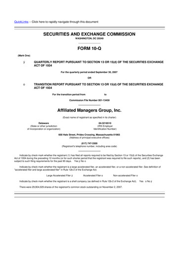 Thumbnail Affiliated Managers Group 10-Q Quarterly Report FY 