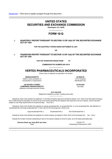 Thumbnail Vertex Pharmaceuticals 10-Q Quarterly Report FY 