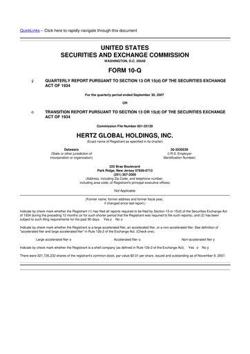 Miniature Herc Holdings
 10-Q Rapport trimestriel  