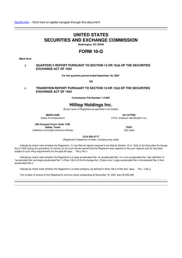 Thumbnail Hilltop Holdings 10-Q Quarterly Report FY 