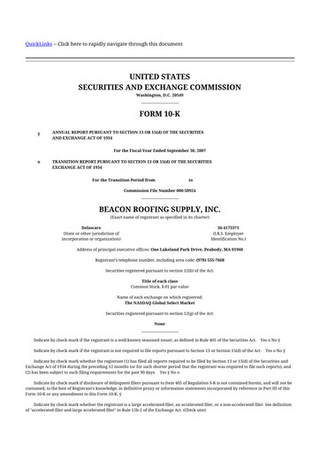 Thumbnail Beacon Roofing Supply 10-K Annual Report 