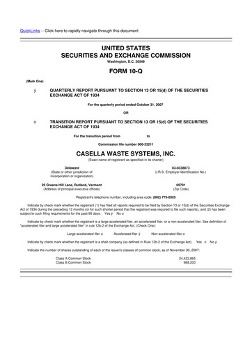 Thumbnail Casella Waste Systems
 10-Q Quarterly Report FY 