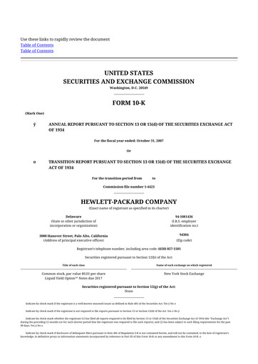 Thumbnail HP 10-K Annual Report 